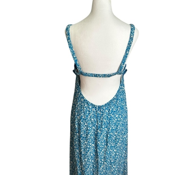 Princess Polly Georgia Blue Flroal Print Open Back Side Slit Midi Dress Size 10 - Picture 15 of 17